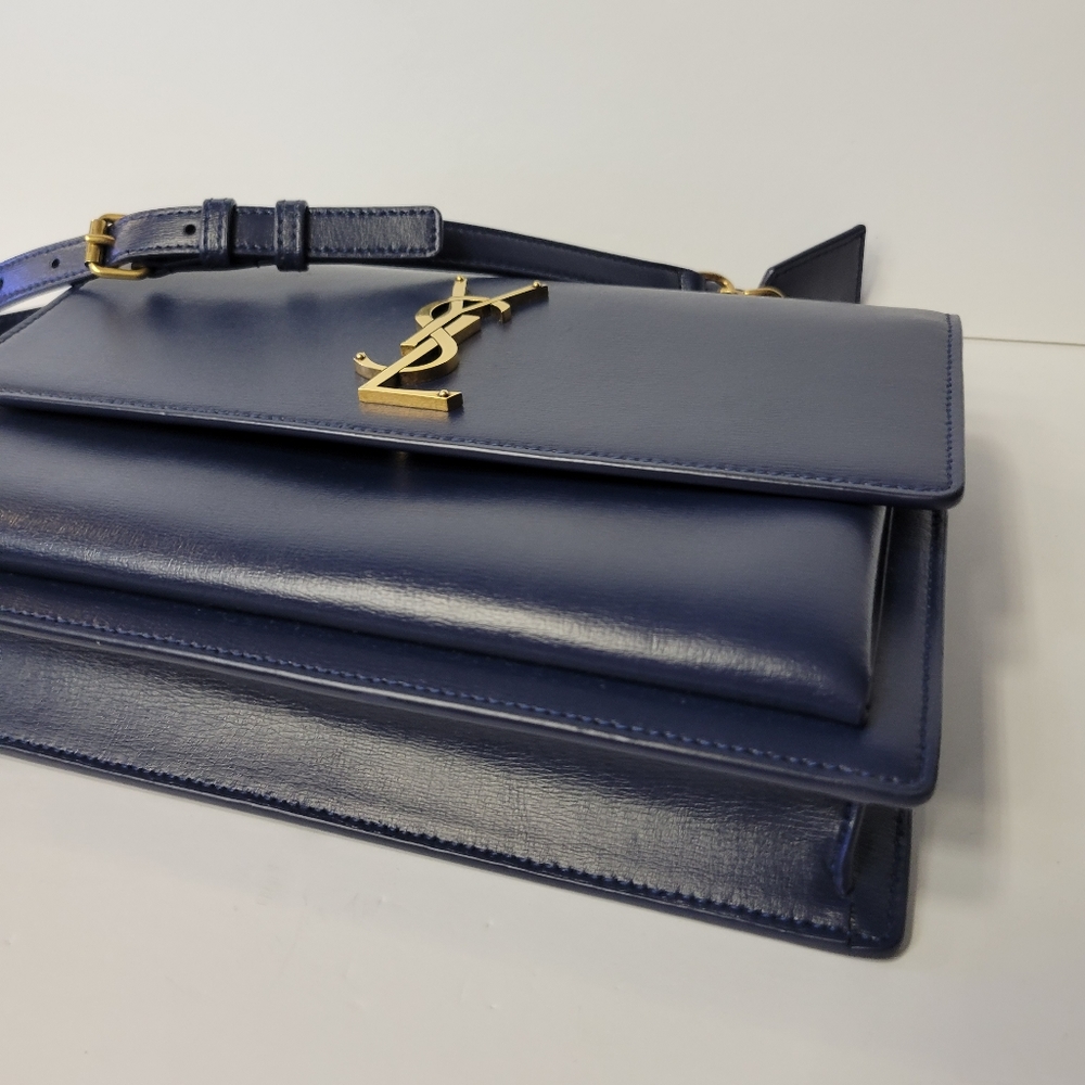 ❌SOLD❌SAINT LAURENT Blue Leather Medium Sunset Shoulder bag/Crossbody. - Picture 14 of 15